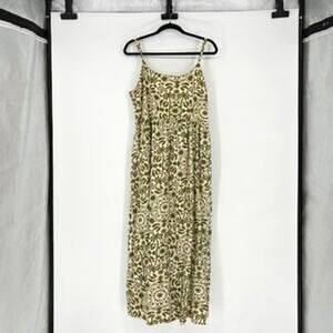 Green and Ivory Tropical Print Smocked Maxi Sundress - XL  (Boho - Festival)
